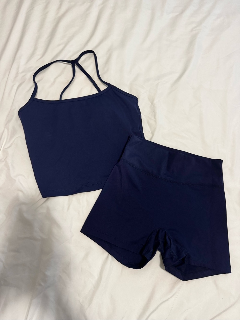 Women’s Navy Strappy Crop Tank & High-Waist Shorts Set